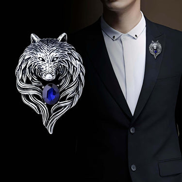 Men's Vintage Wolf Pin With Rhinestones -, Lapel Pin , Drestiny , Australia, Blue, Canada, Gender_Men, Gold, Lapel Pins, New Zealand, Red, Silver, United Kingdom, United States , Drestiny , www.shopdrestiny.com